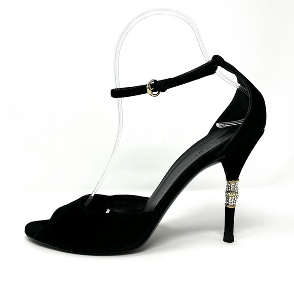 Gucci Shoes - Vintage Gucci By Tom Ford Y2K Black Suede Crystal Bamboo High Heels Sandals 7.5